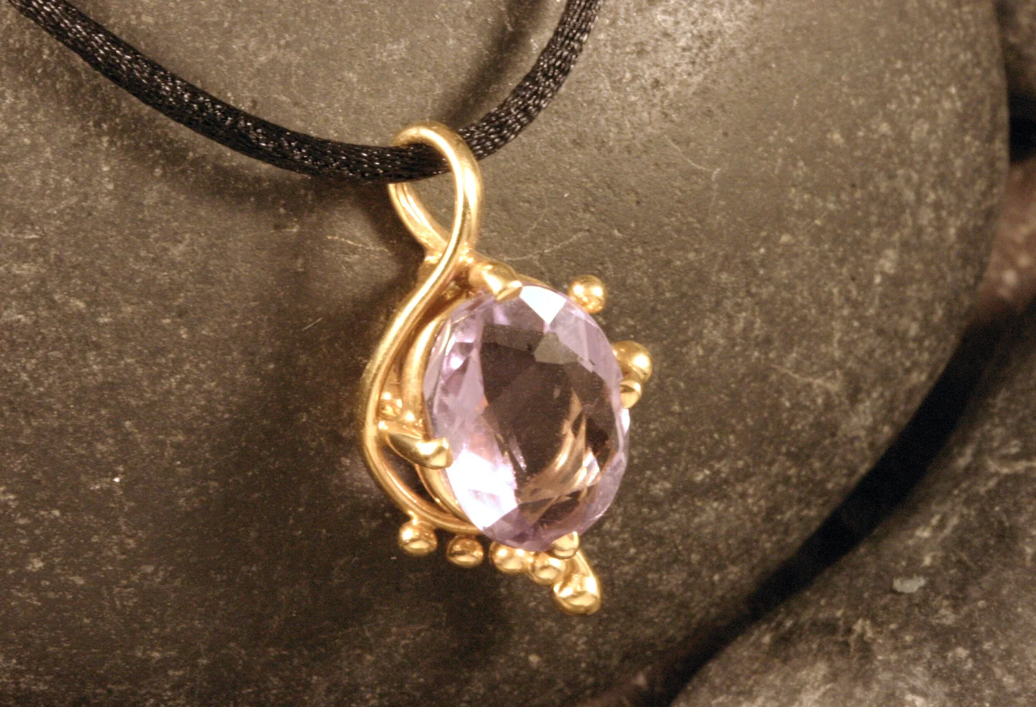 14K Gold Amethyst Artsy Freeform Pendant — Designs By S&R