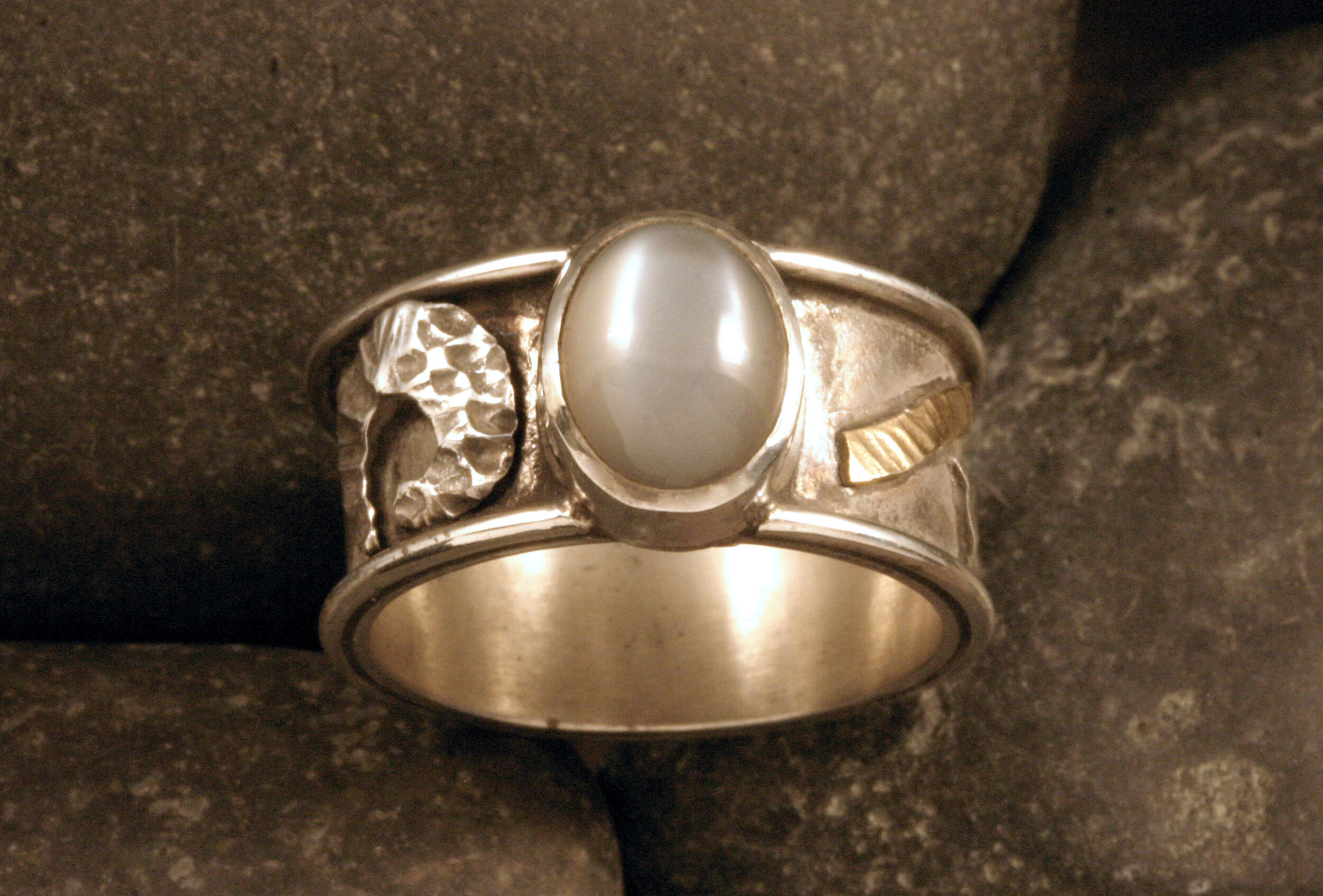 Wide Band Ring with Stone, Sterling Silver – Earth Grace Artisan Jewelry