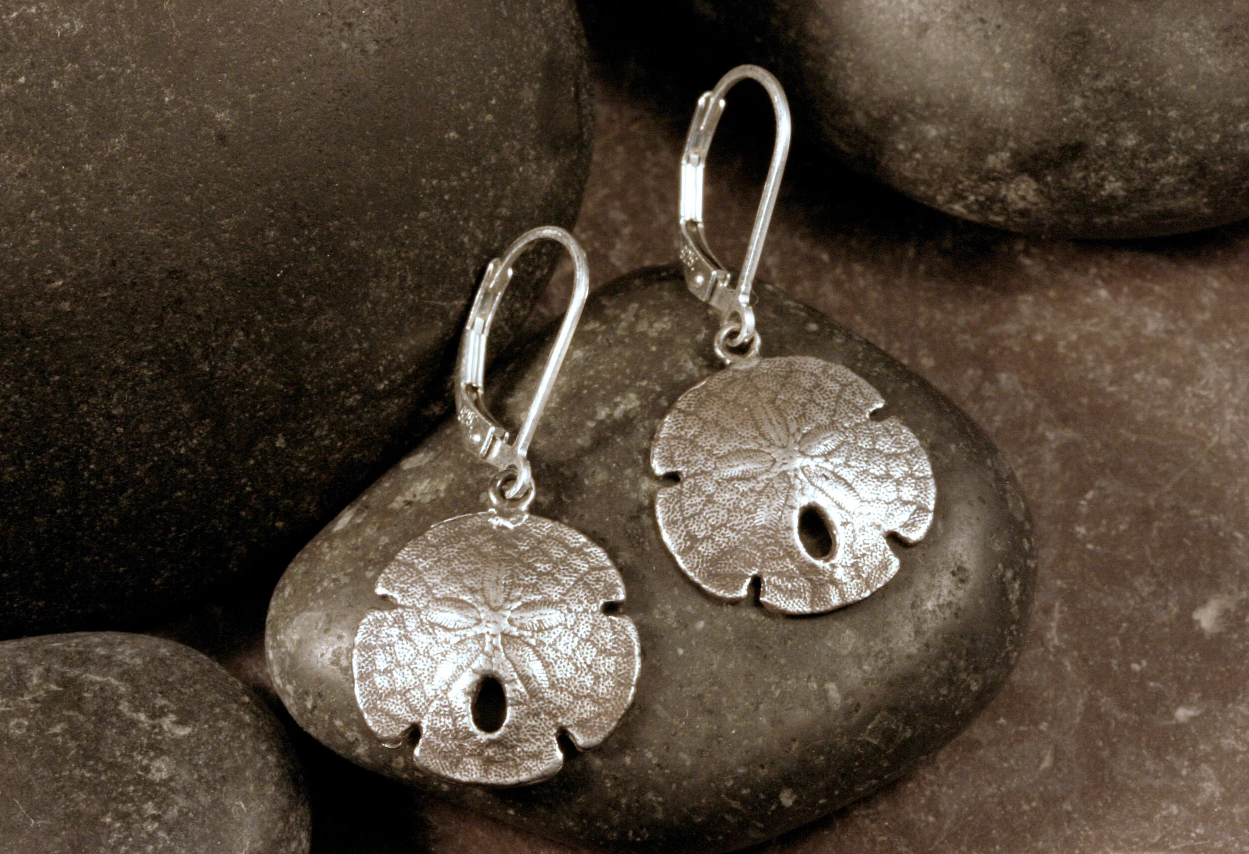Large oxidized sterling silver sanddollar dangle earrings