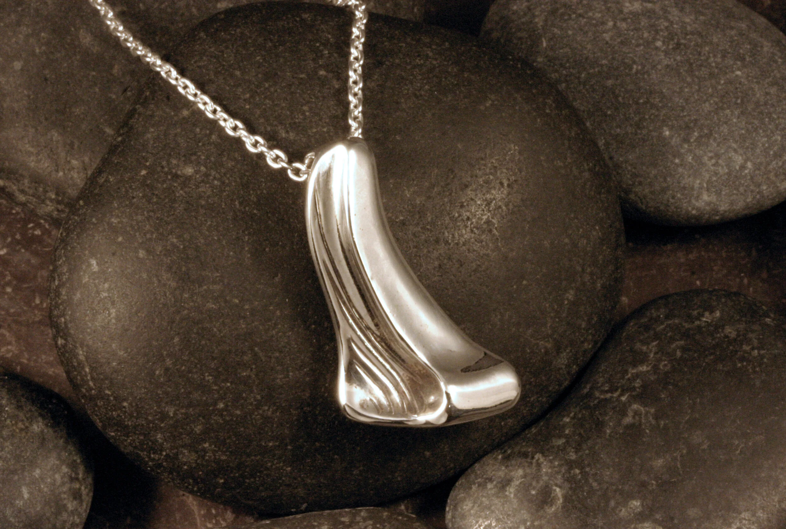 Oxidized sterling silver swish design pendant.