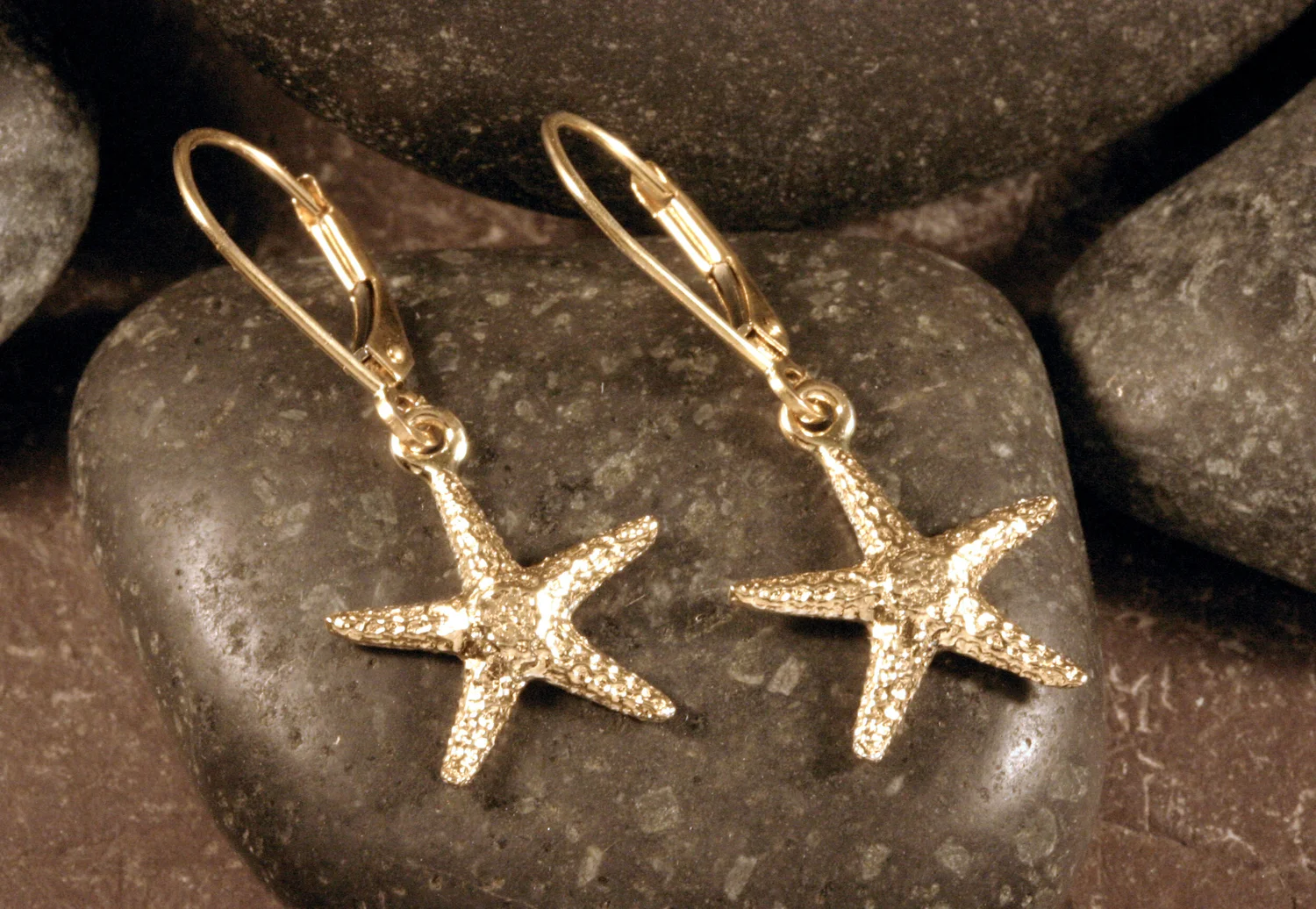 Starfish Leverback Earrings, 14K or Sterling Silver, Multiple