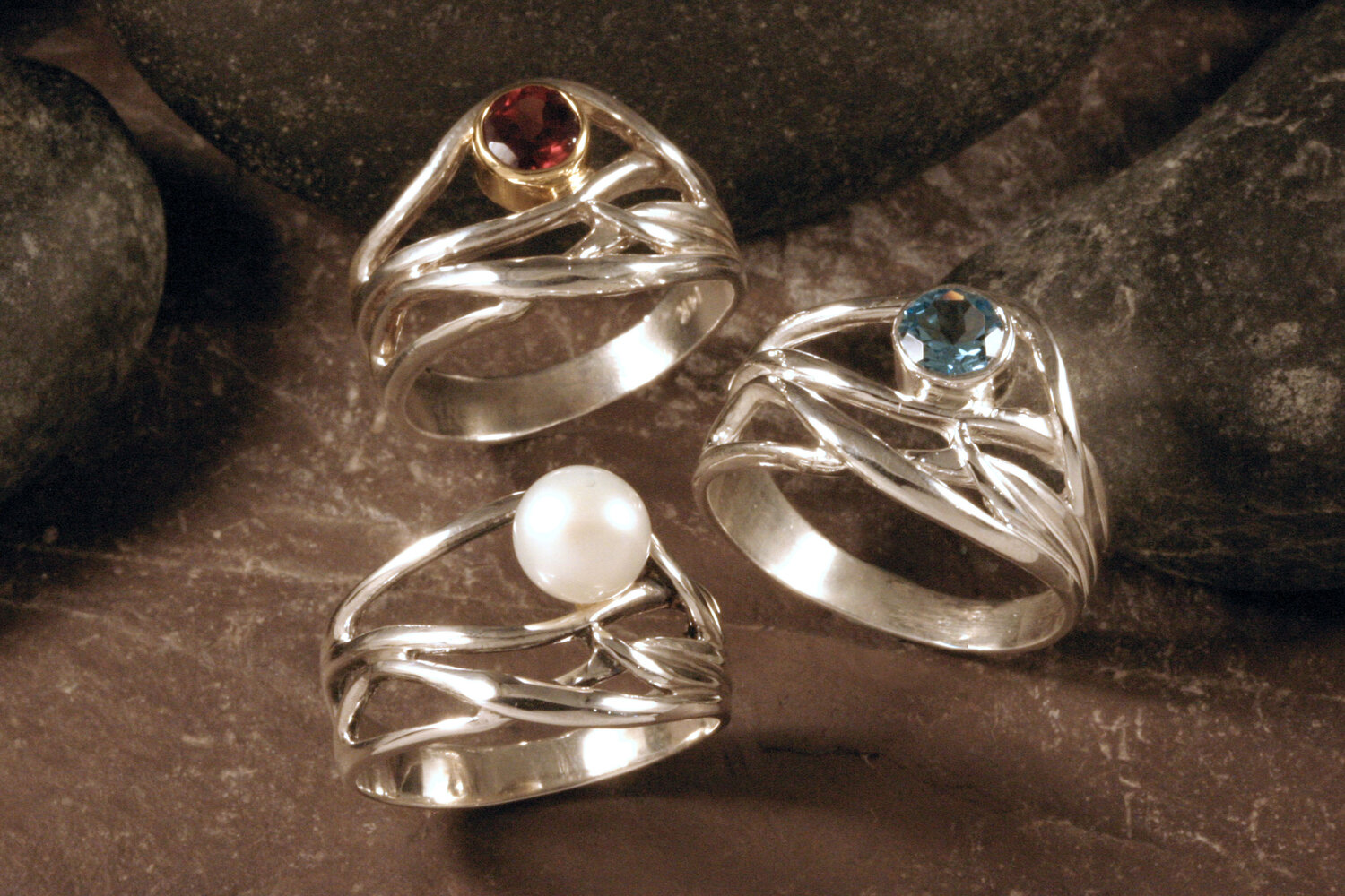 Heer club Assert Sterling Silver Seaweed Ring, Multiple Stone Options — Designs By S&R
