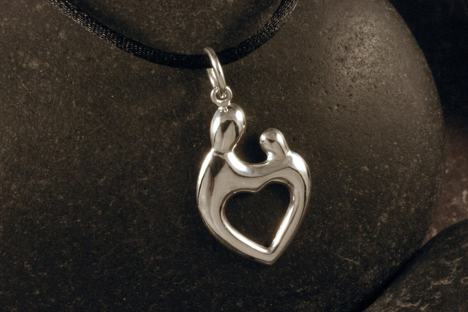 Mother Child Heart Charm, Sterling Silver or 14K — Designs By S&R