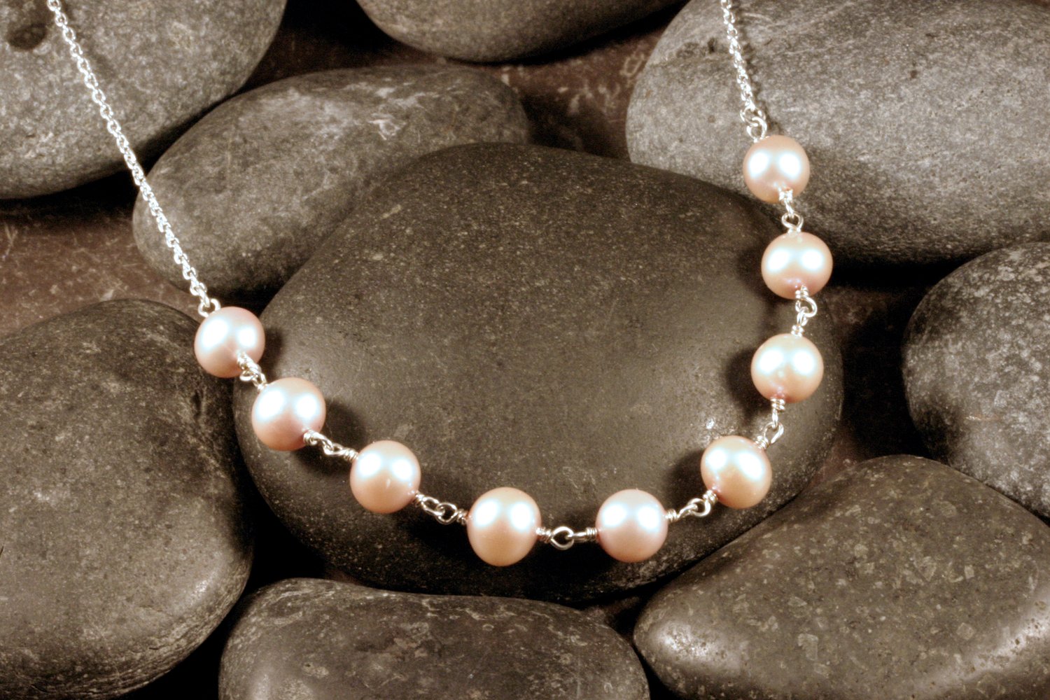 Sterling Silver Pink Pearl Wire Wrapped Necklace — Designs By S&R