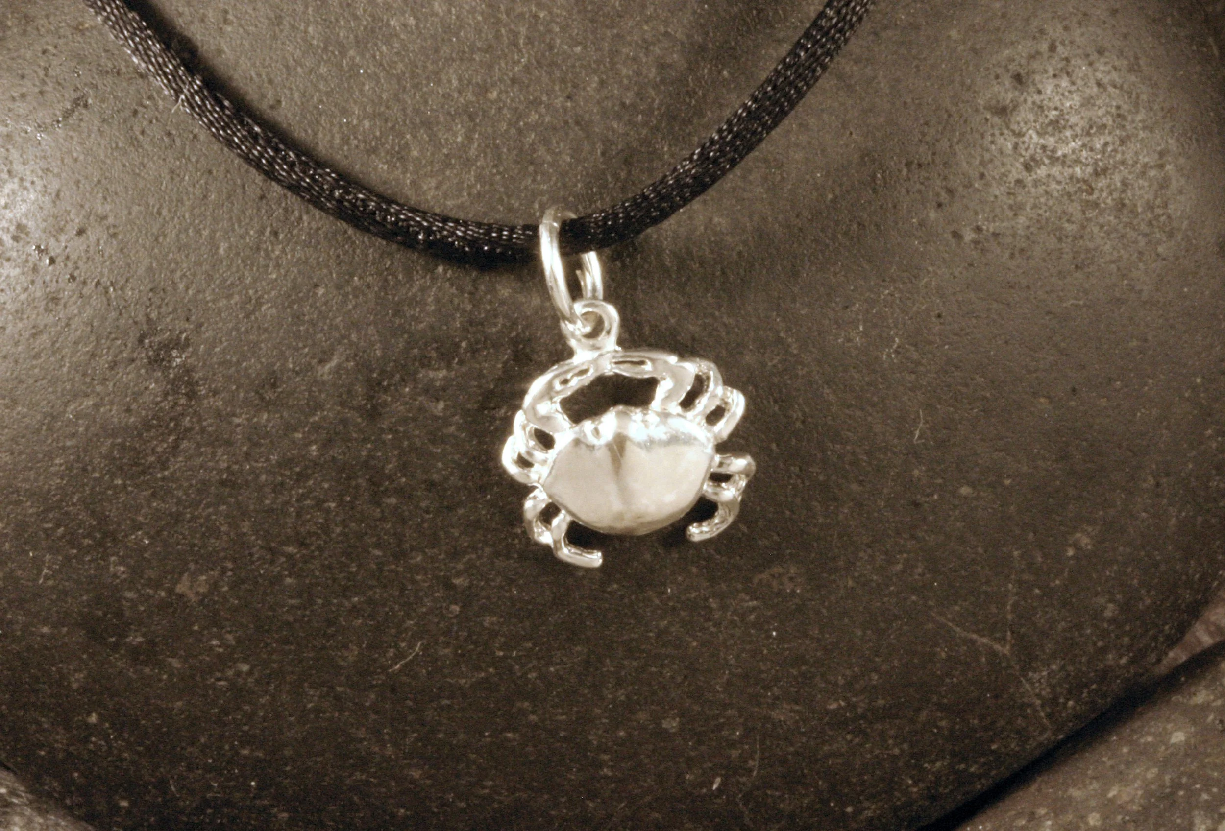 A shiny sterling silver mini crab charm.