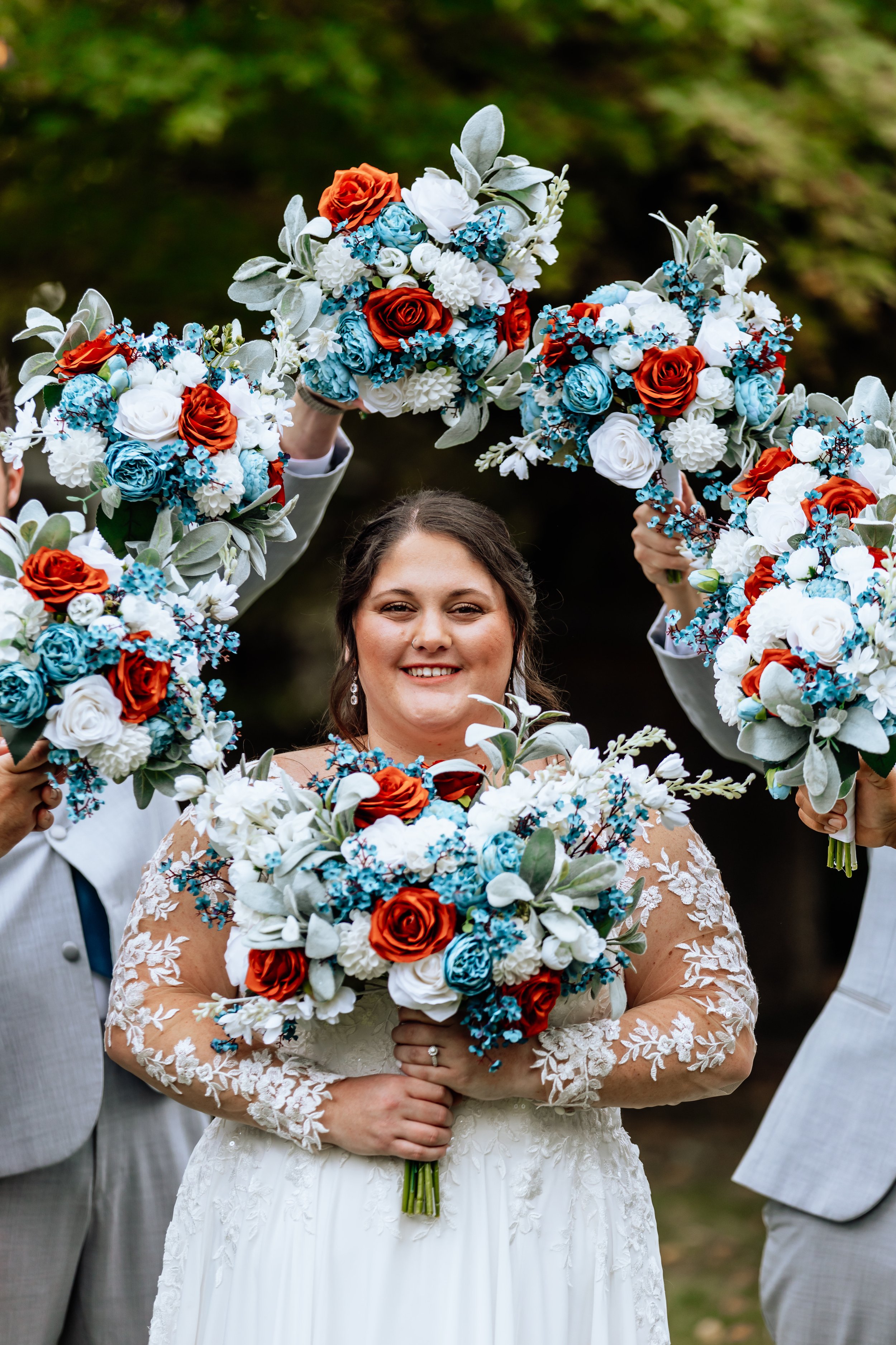 custom-silk-wedding-flowers-blue-terra-cotta-white-greenery-bridal-bouquet