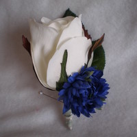 Copy of White Rose and Blue Cornflower Boutonniere - Minneapolis Silk Florist