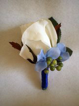 Copy of White Rose, Blue Hydrangea and Green Berry Boutonniere - Minneapolis Silk Florist