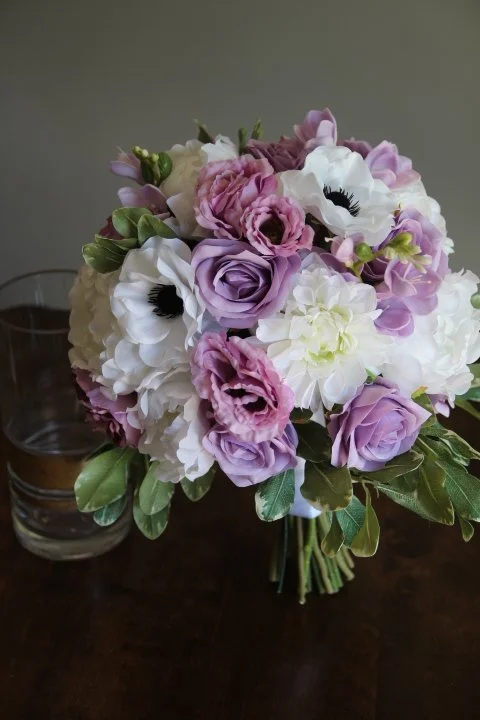 bridal bouquet recreation silk wedding flowers peonies, roses, anemone, lisianthus, freesia, mums, pittosporrum