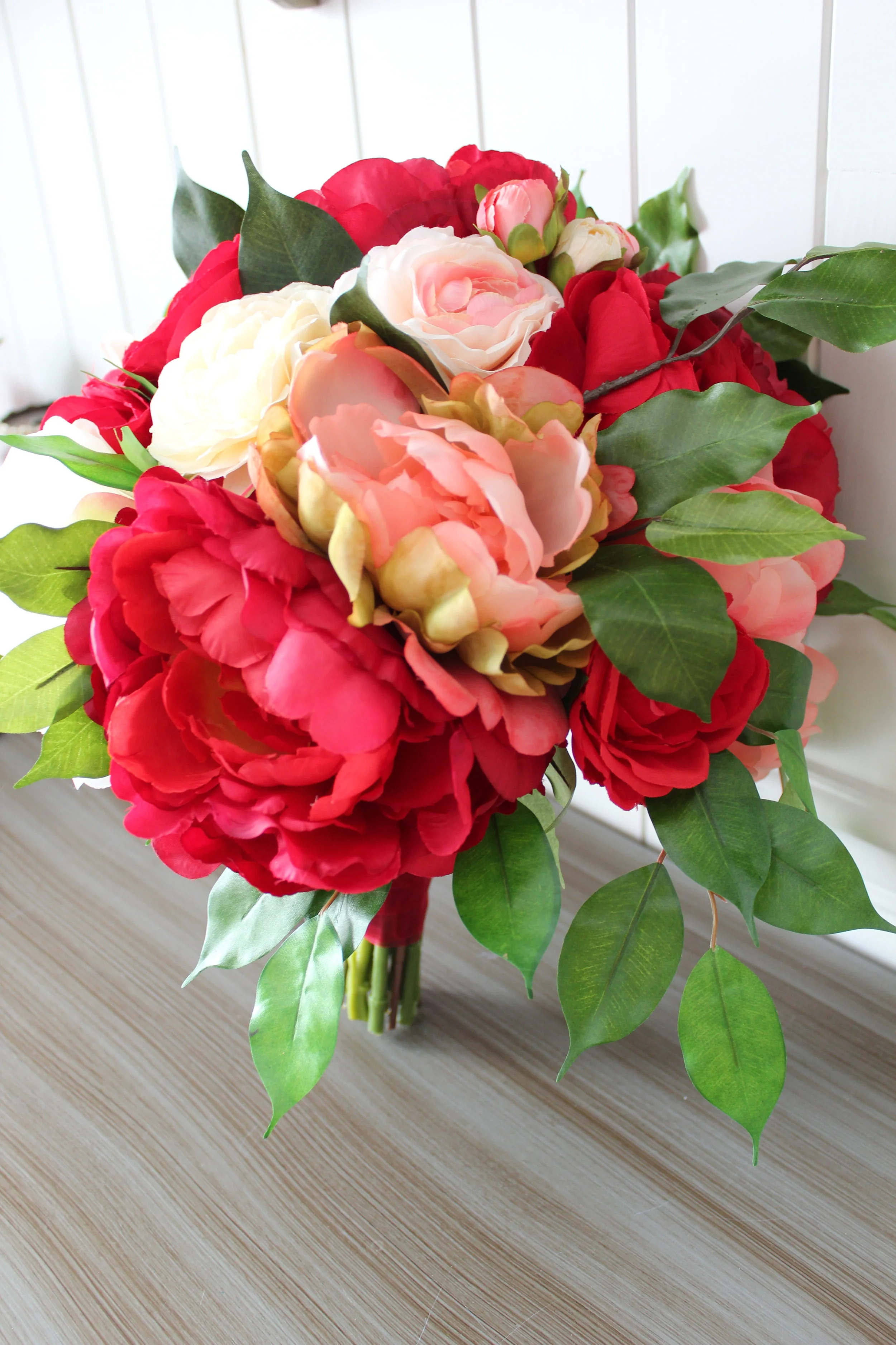 Coral and Red Wedding Bouquets