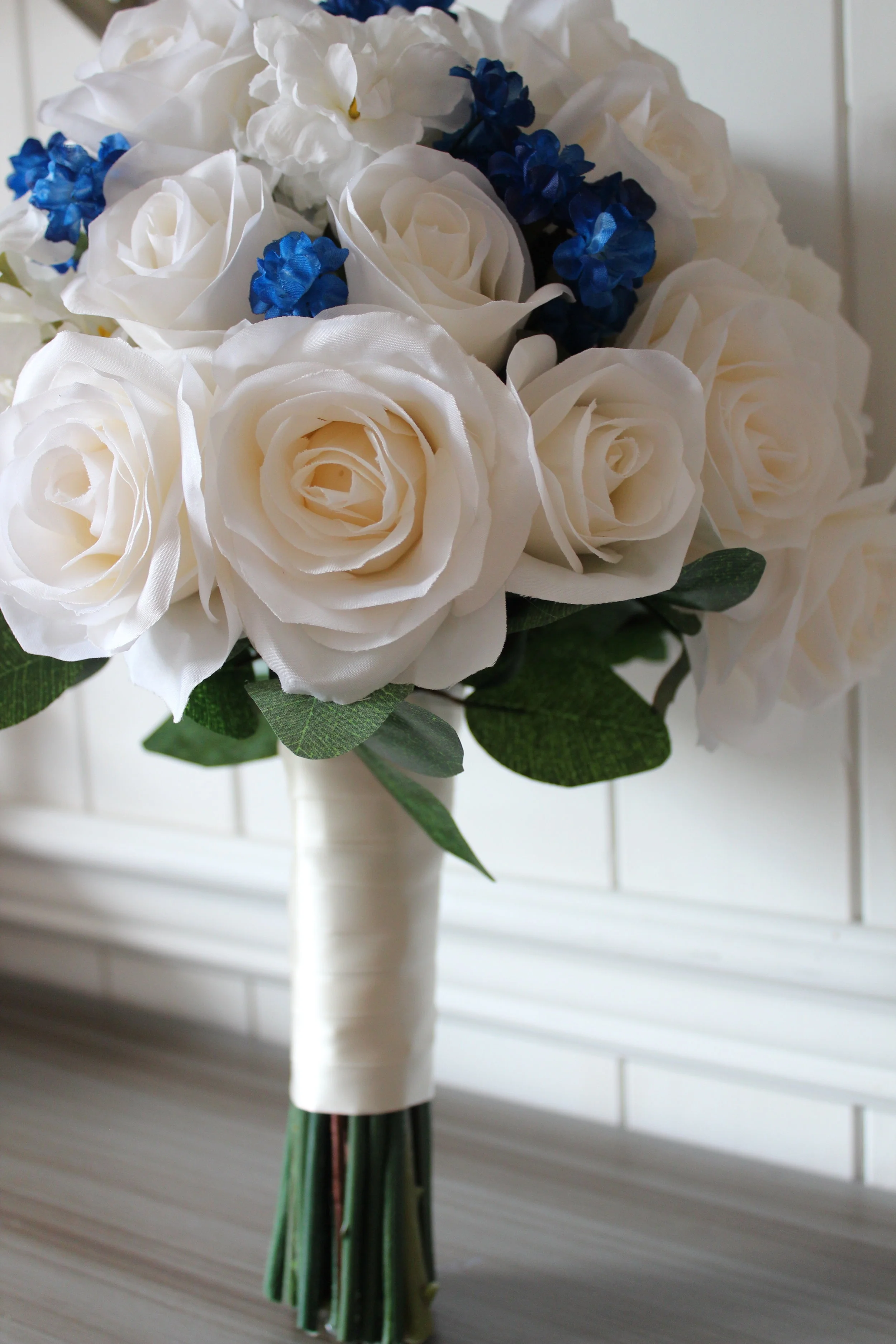 Silk Wedding Bouquet Recreation- Navy and Ivory