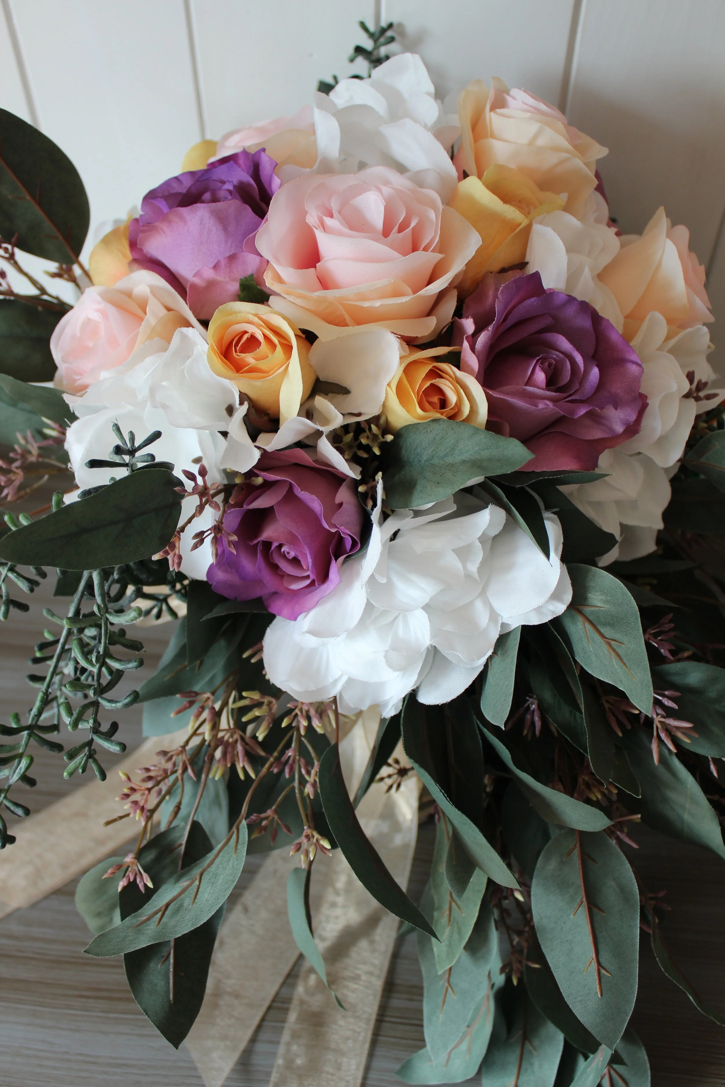 Unique Cascading Bridal Bouquet Recreation in Silk Flowers