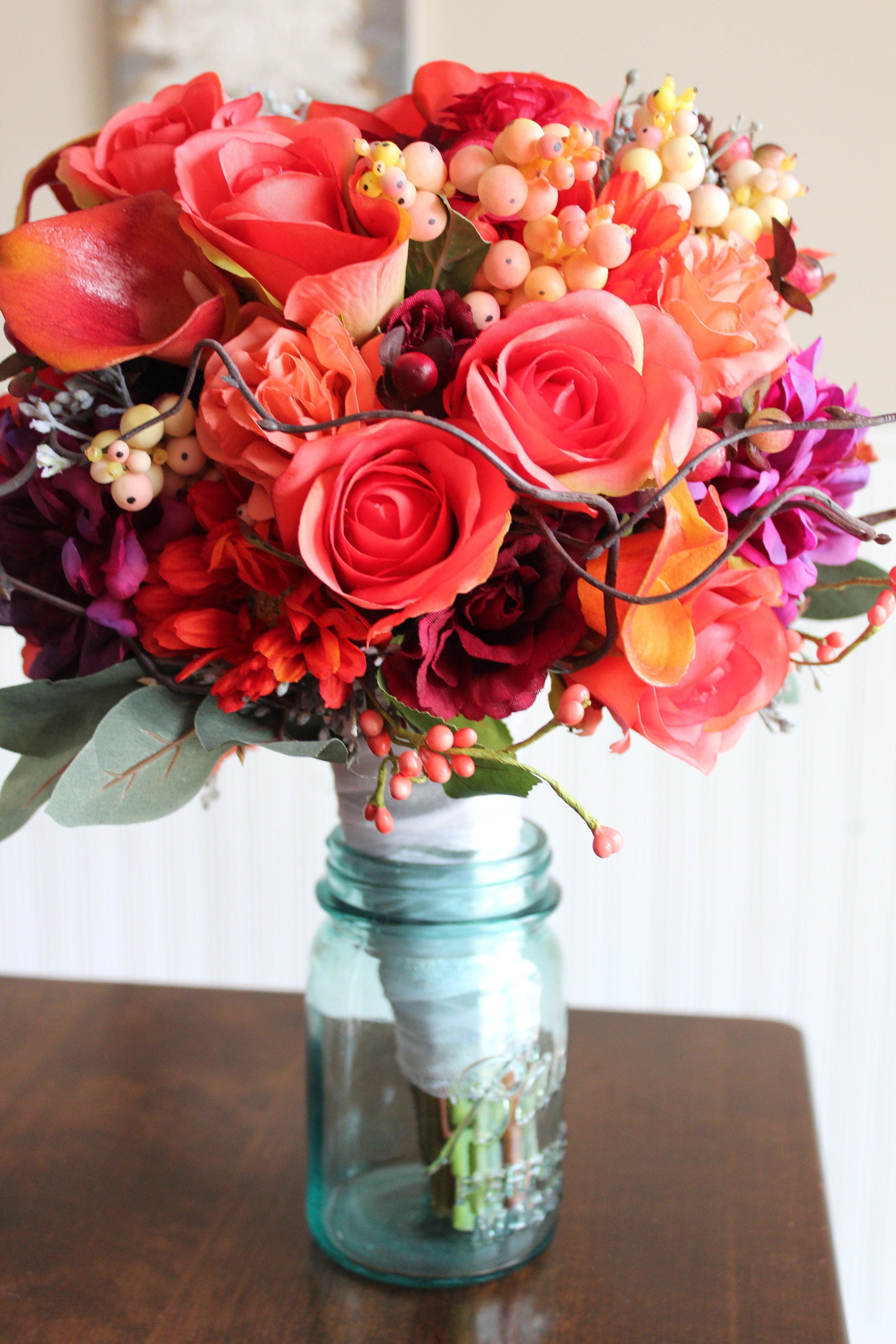 Peach Coral Gerbera Daisy Bridal Bouquet, Artificial Wedding Flowers, Silk  Wedding Bouquets