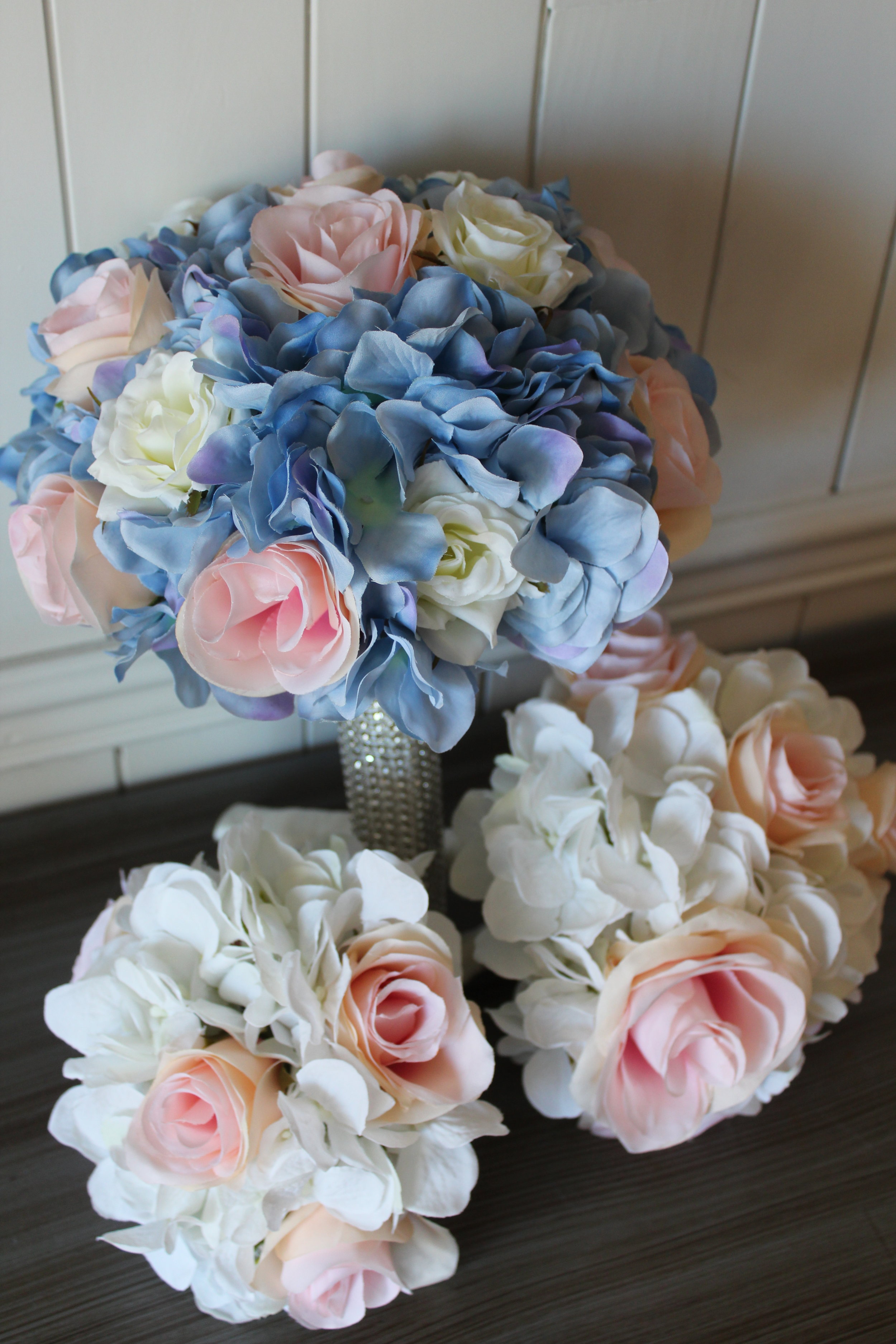 Light Blue, Blush and Ivory Silk Wedding Flowers