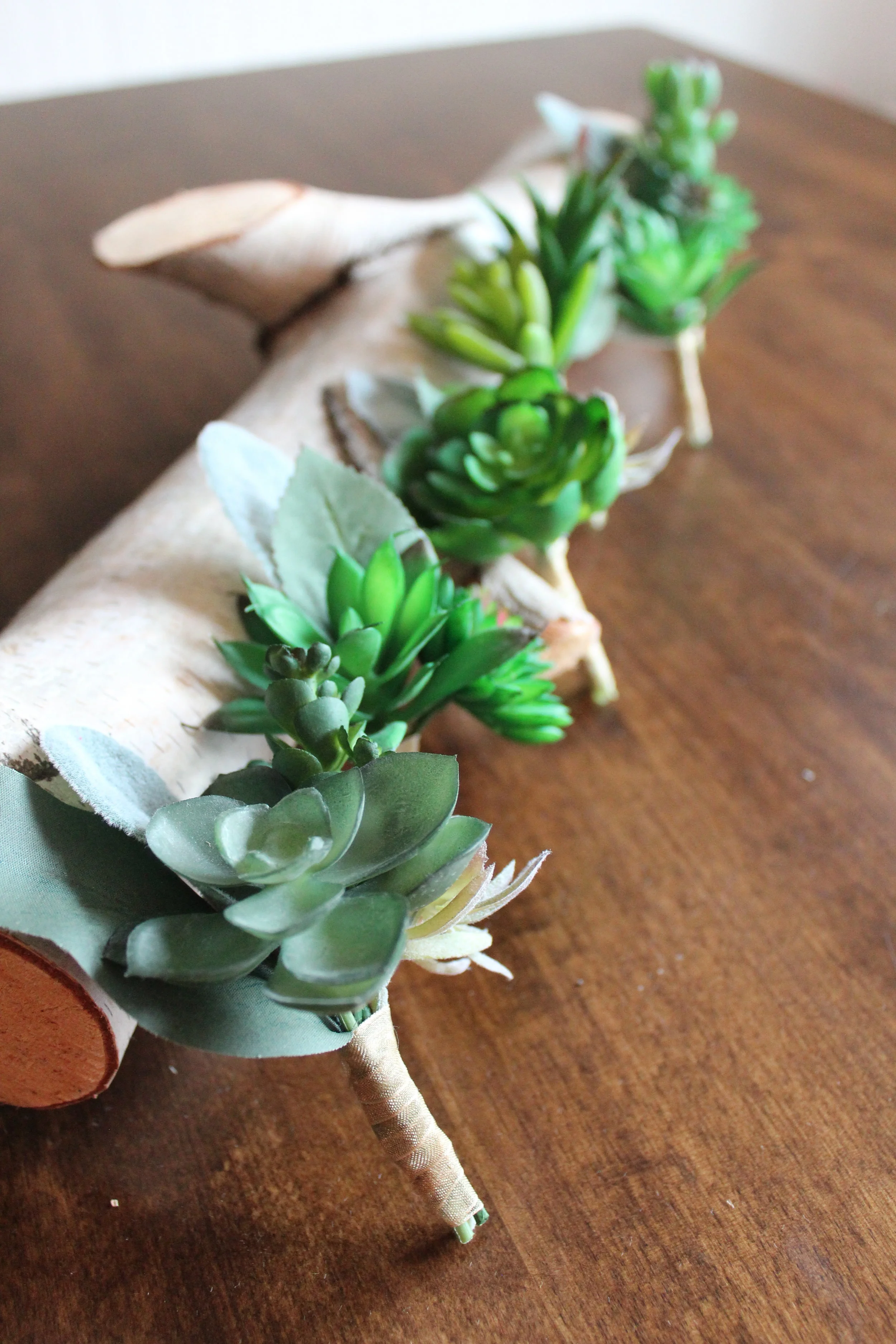 White, Green, Gold and Succulents in Custom Silk Wedding Flowers