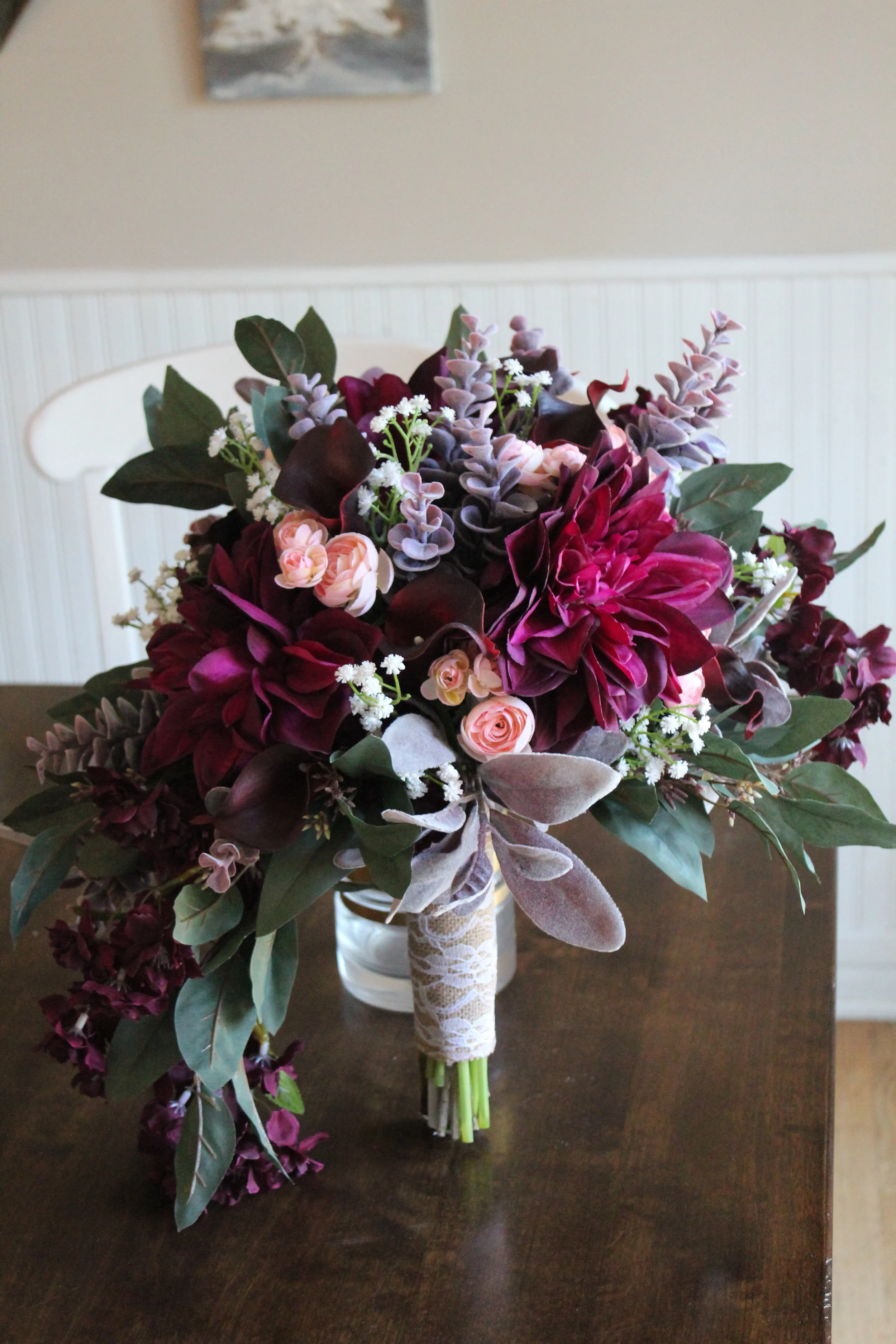 Burgundy and Blush Silk Wedding Flowers