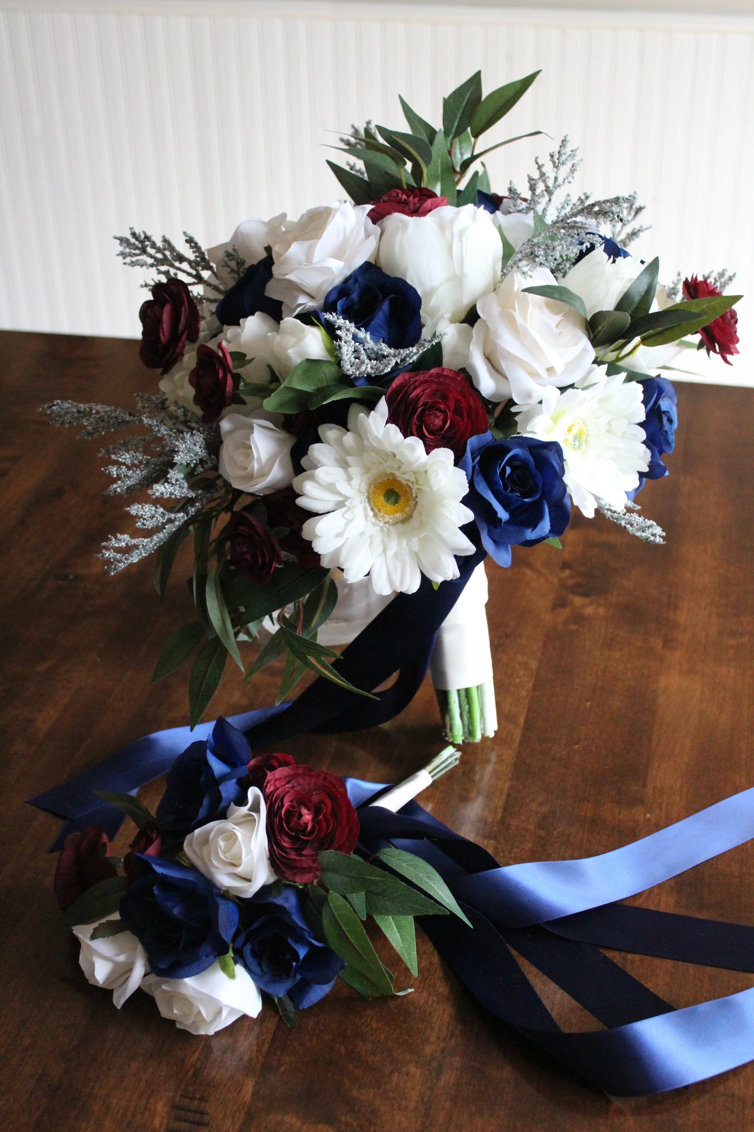 Burgundy, Navy and Ivory Silk Wedding Flowers