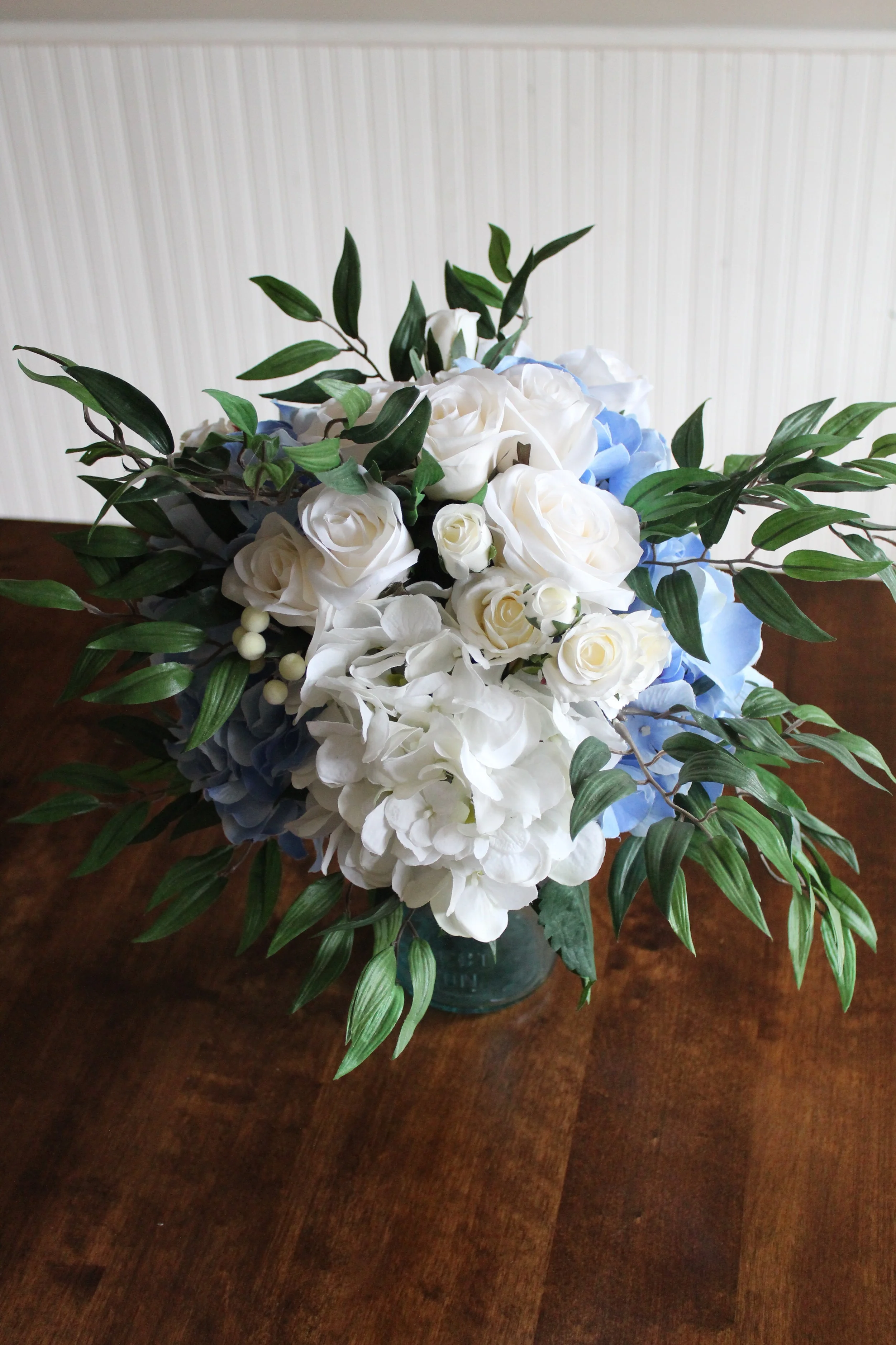 Silk Bridal Bouquet Recreation in Ivory and Blue
