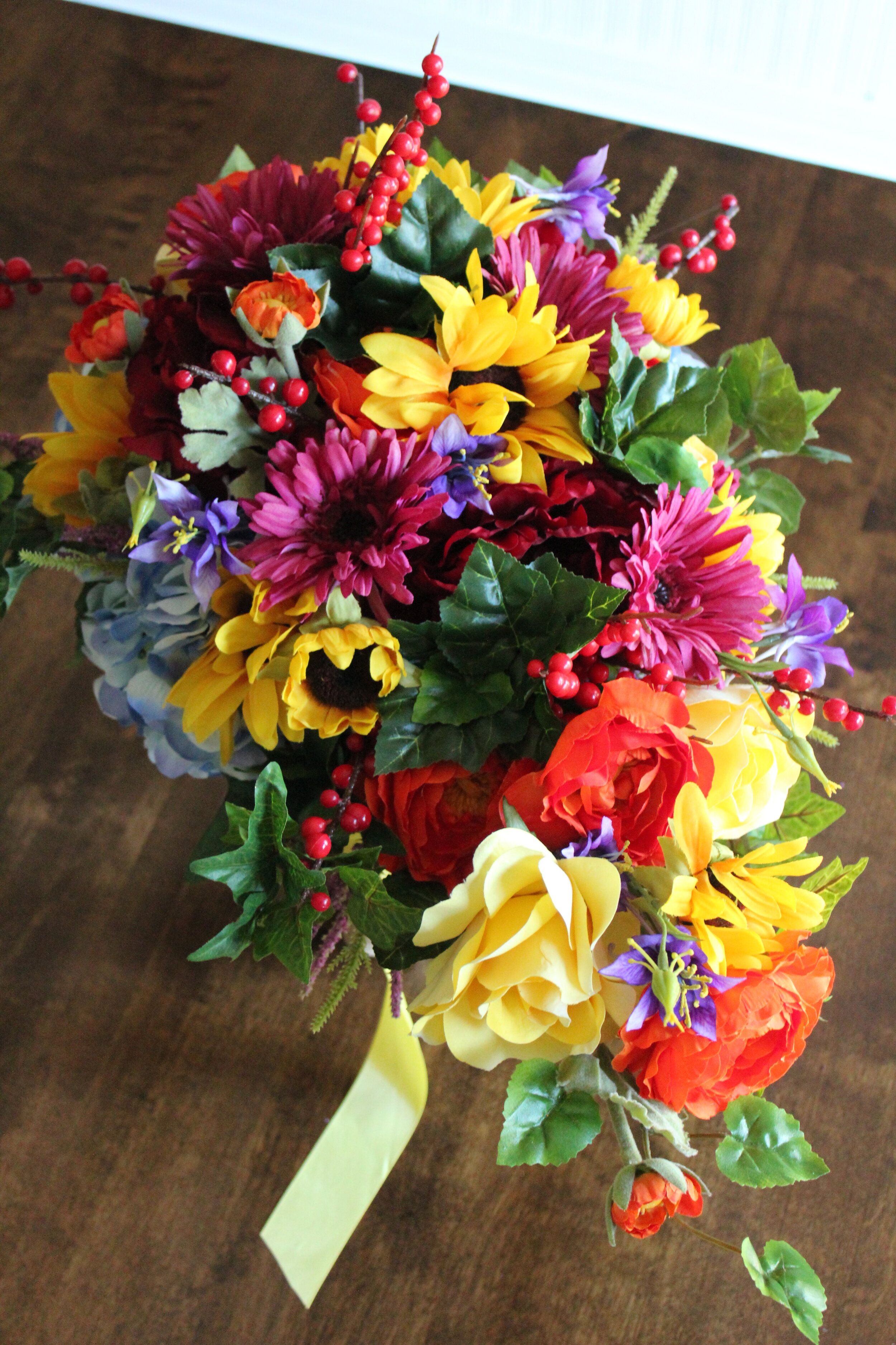 Rainbow colorful wedding bouquet,silk flower arrangement 
