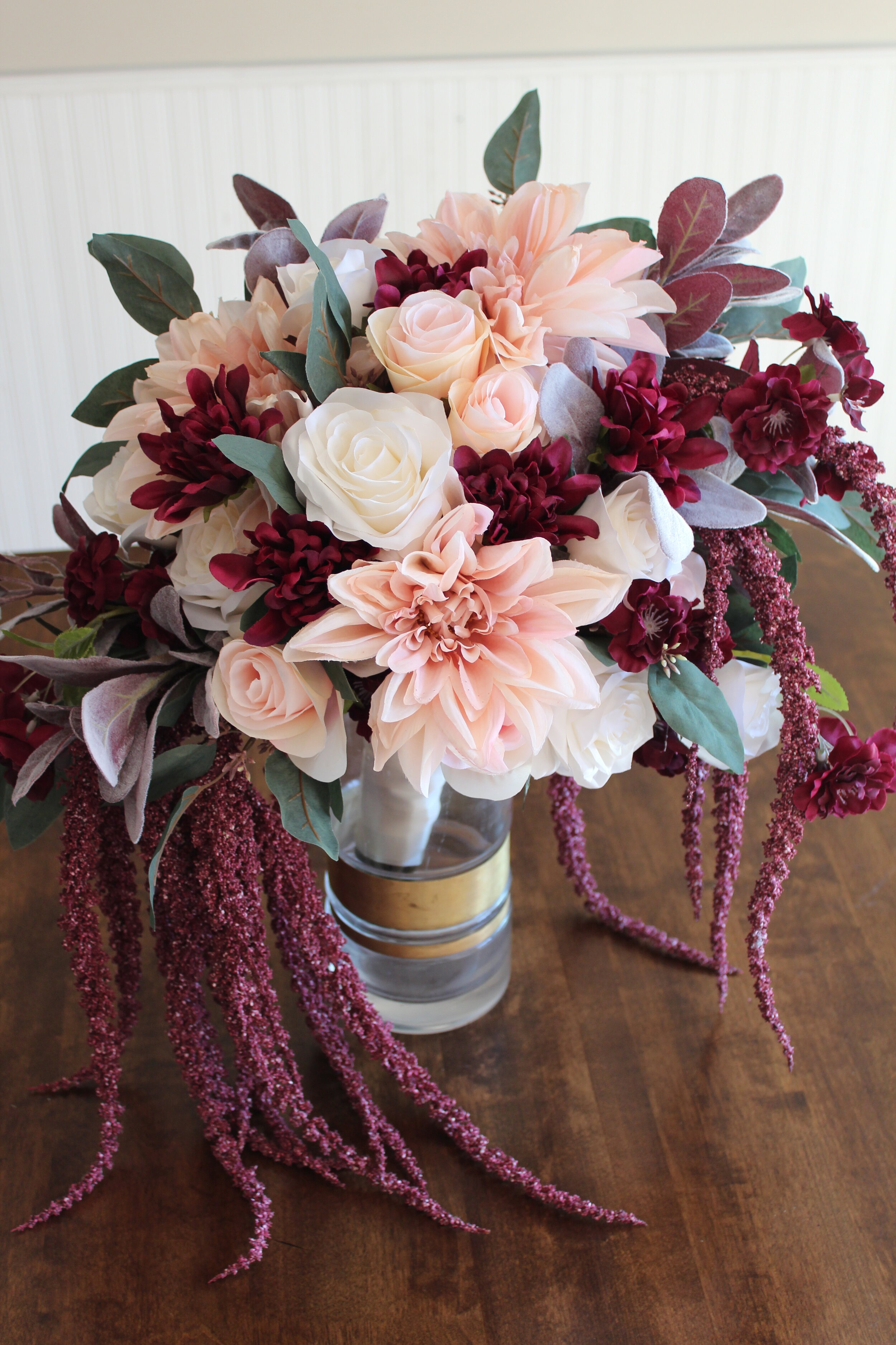 Artificial Wedding Flower Bouquets Blush Pink & Burgundy