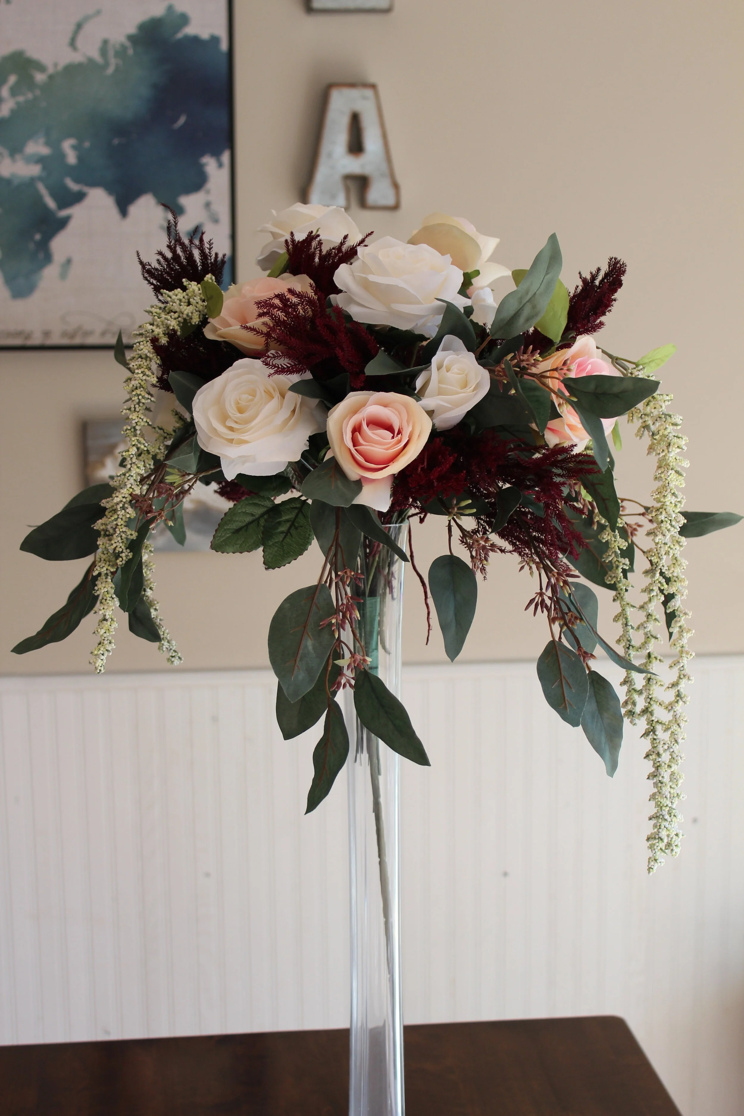 Burgundy and Blush Centerpieces and Silk Wedding Flowers