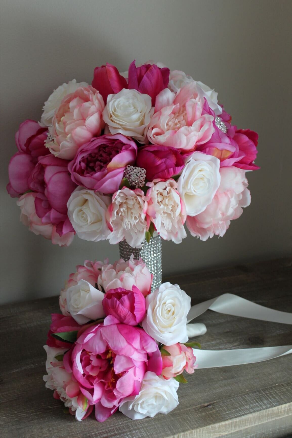 Wedding Silk Flowers Rose Crystal Bouquet Bride Bridesmaid 