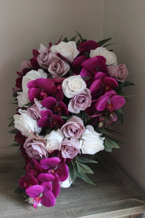 Lavender, Violet, and Ivory Silk Wedding Flowers