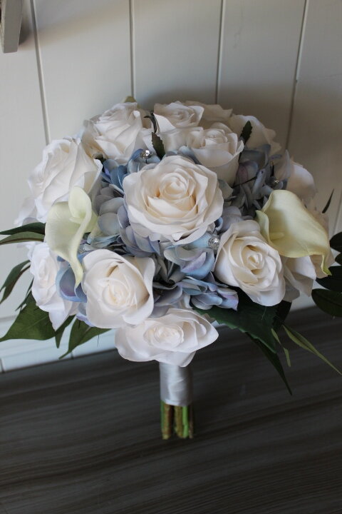 Brides Bouquet Buttonhole Ivory Silk Rose Artificial Wedding Flowers 