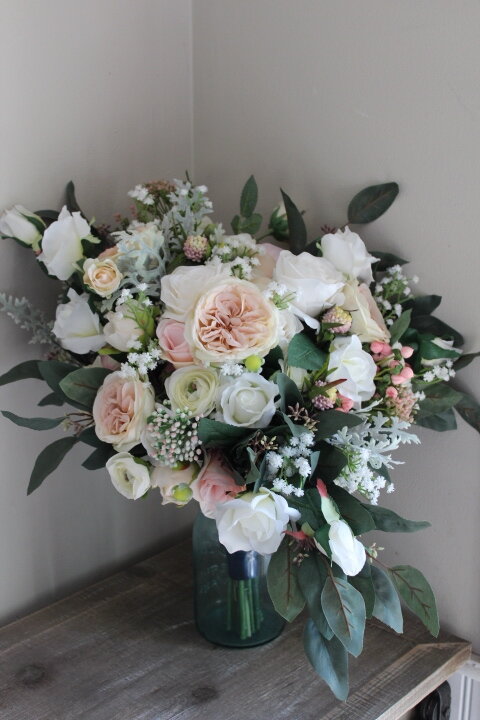 Blush, Navy and Ivory Custom Silk Wedding Flowers