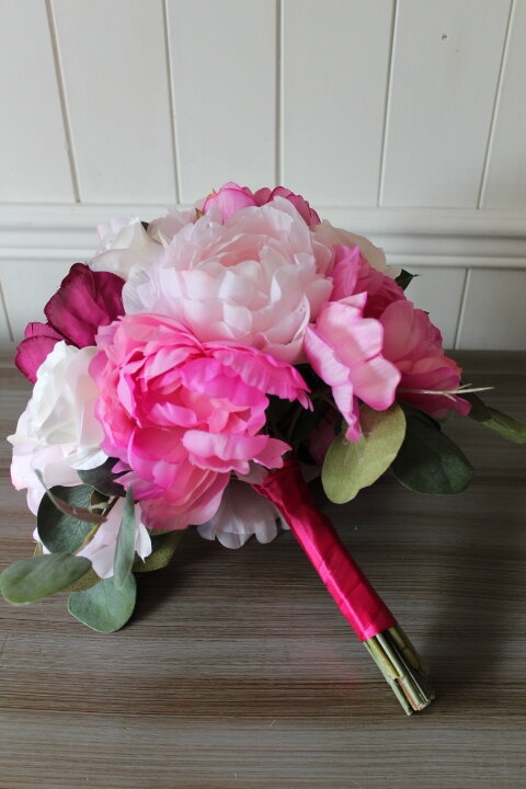 7 Roses Buds FUCHSIA PINK Wedding Bouquet Centerpieces Bridal Silk Flowers 