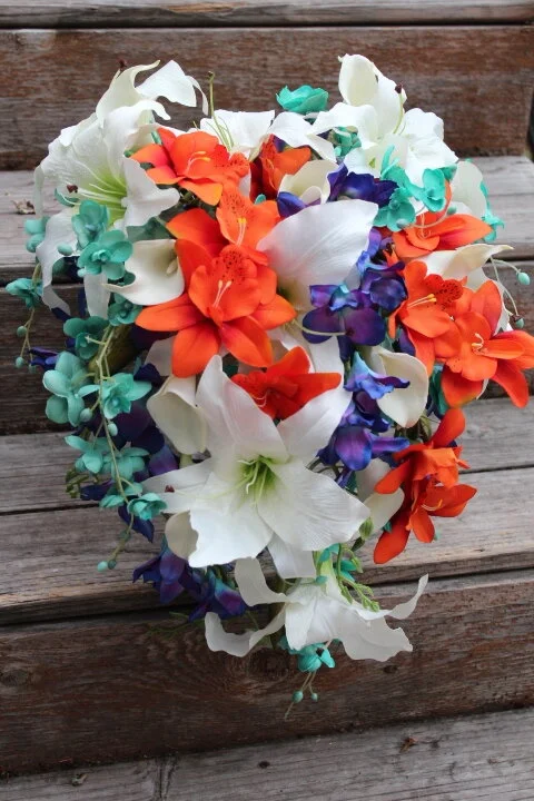 Blending Themes Within a Wedding- Rustic and Tropical Silk Wedding Flowers