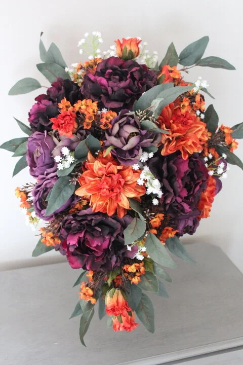 Plum and Orange Silk Wedding Flowers