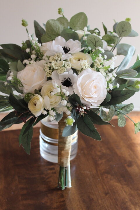White Roses ~ Bridal Hand Tied Bouquet Silk Wedding Flowers Bridesmaid Bride 