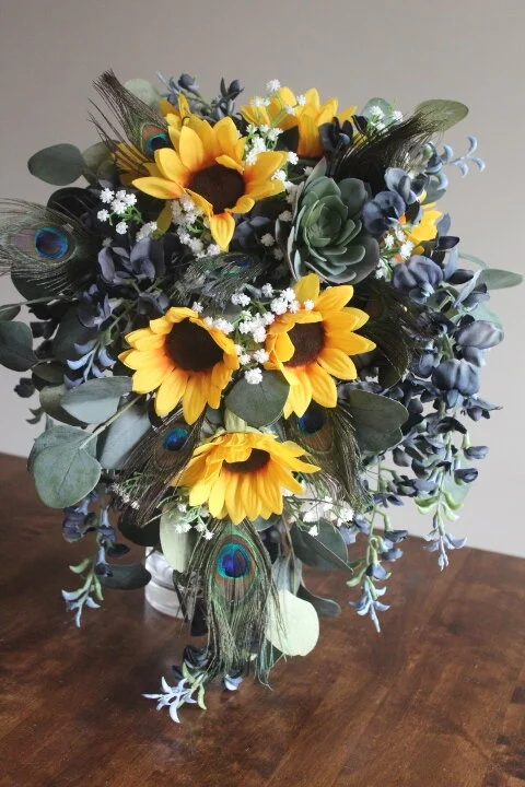 Sunflowers and Dusty Blue Silk Wedding Flowers