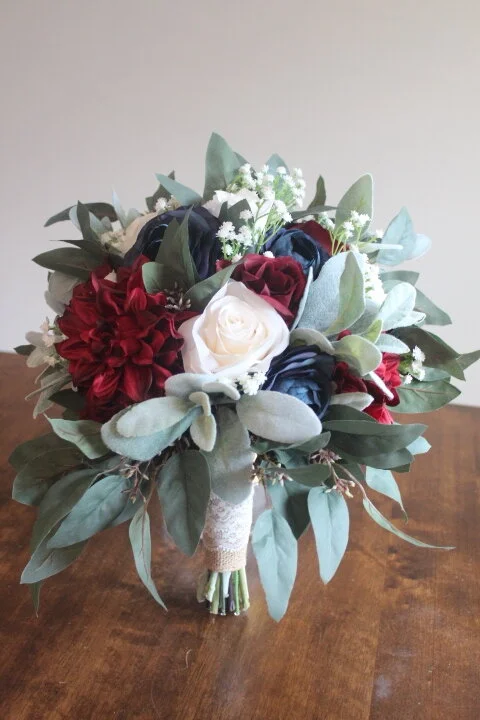 Rustic Burgundy and Navy Silk Wedding Flowers - Part 1