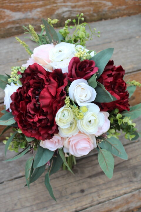 Wedding flowers Burgundy & Ivory rose Bride Bridesmaid Wedding Bouquet posy 