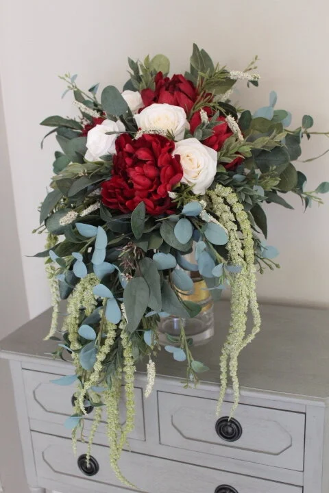 Burgundy and White Silk Wedding Flowers