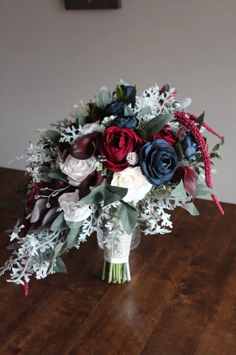 Navy, Burgundy and Bling Winter Silk Wedding Flowers- Part 1