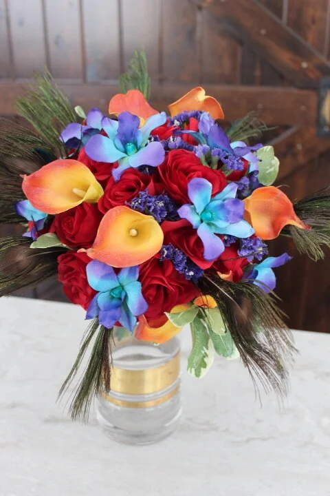 Silk Bridal Bouquet Recreation with Peacock Feathers