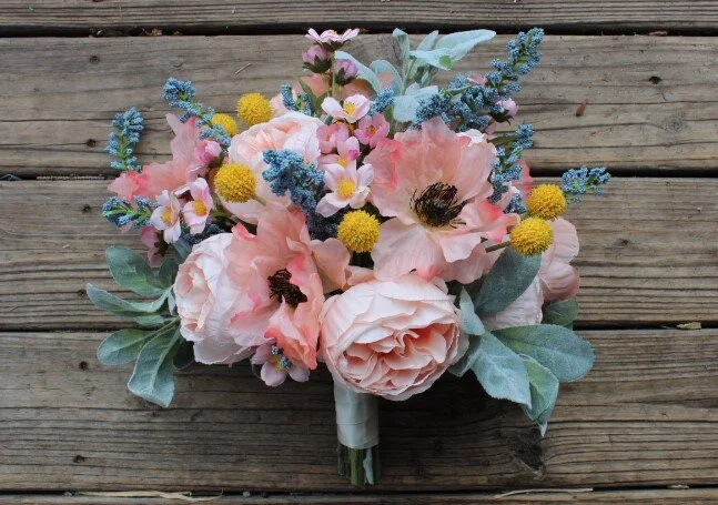 Peach, Pink, Blue, and Yellow Silk Wedding Flowers - Part 1
