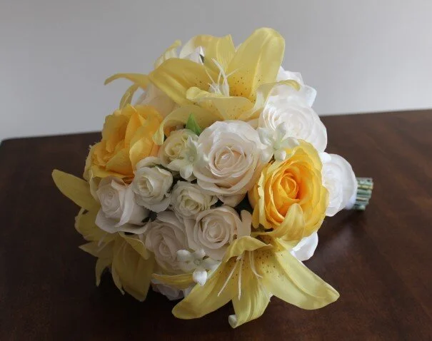 Yellow Roses with White Flower Bouquet