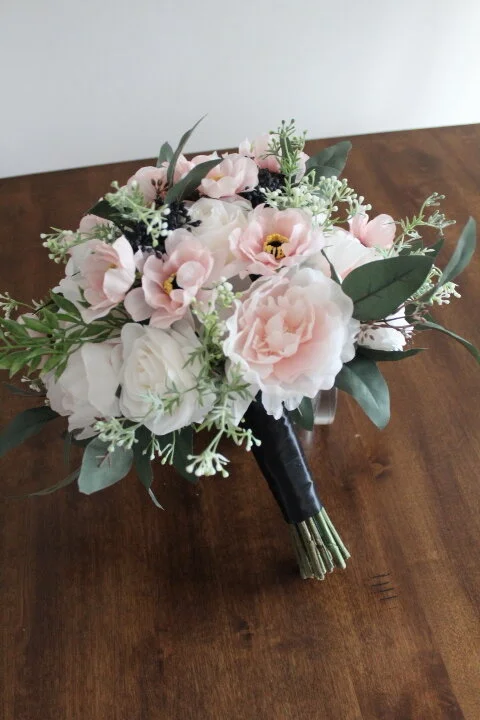 Black, White and Blush Silk Wedding Flowers- Part 1