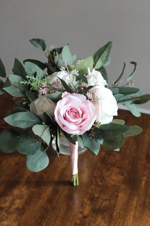 Silk Bridesmaid Bouquets in White and Blush