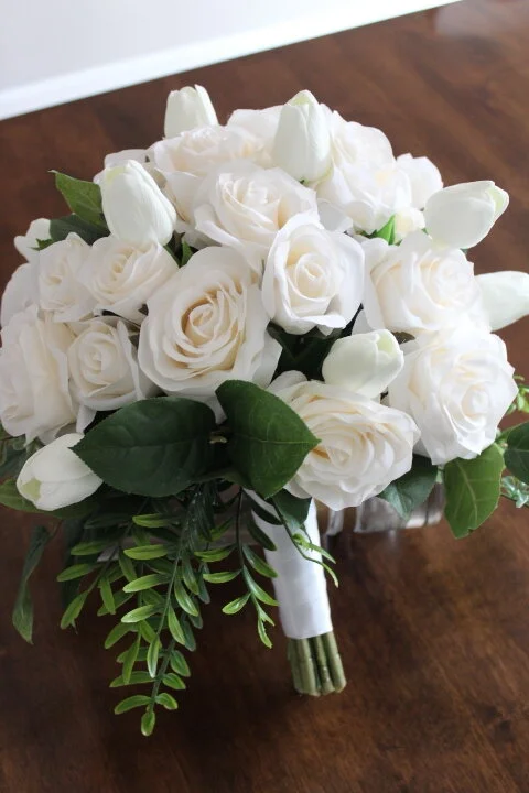 White Silk Wedding Flowers with Greenery- Part 2 Larger Scale Blooms
