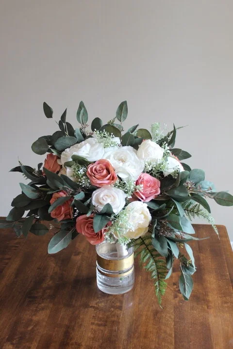 Dusty Rose, Cream and Green Silk Wedding Flowers- Part 1