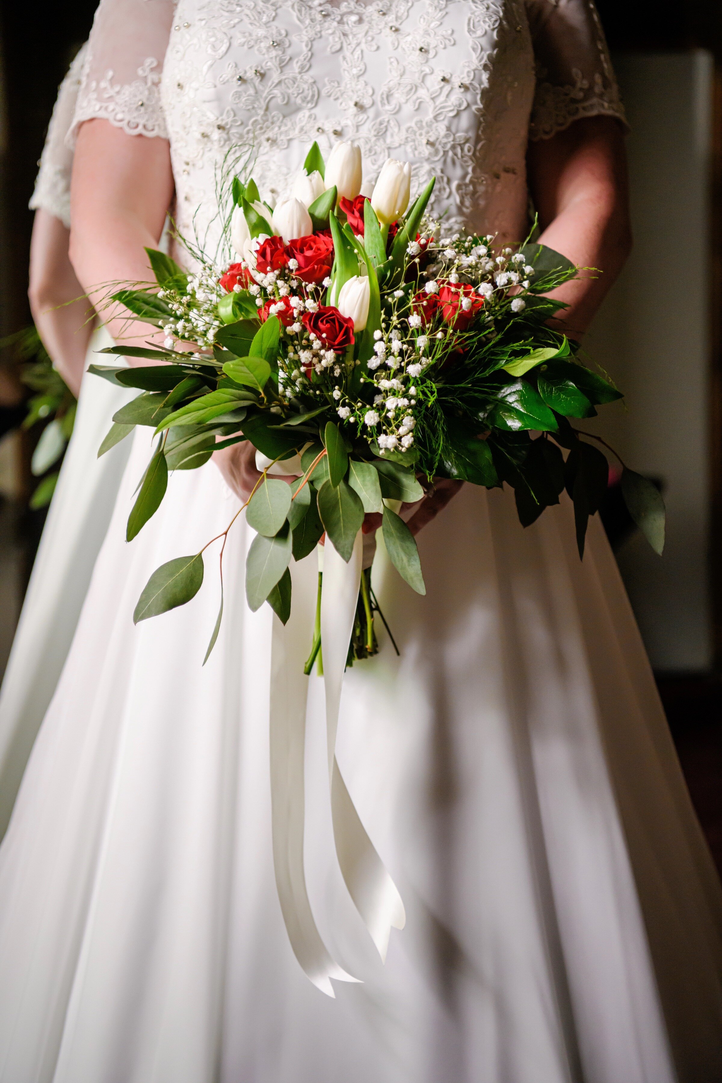Brides posy bouquet  Ivory Calla lily and red berries Winter Wedding/Xmas Bride 