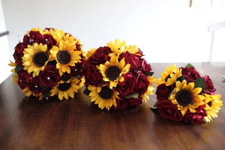 Burgundy and Gold Silk Wedding Flowers-Rustic Details &amp; Bling