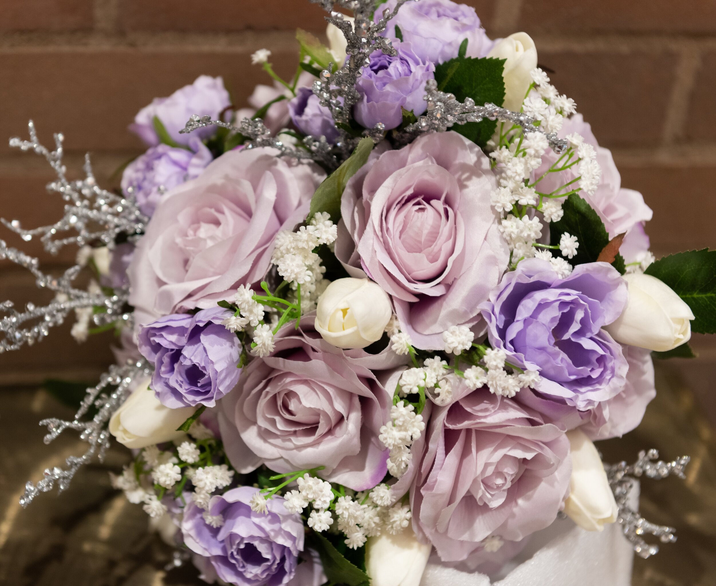 ARTIFICIAL FLOWERS PURPLE BRIDESMAIDS ORCHID POSY BOUQUET BRIDE PINK & IVORY 