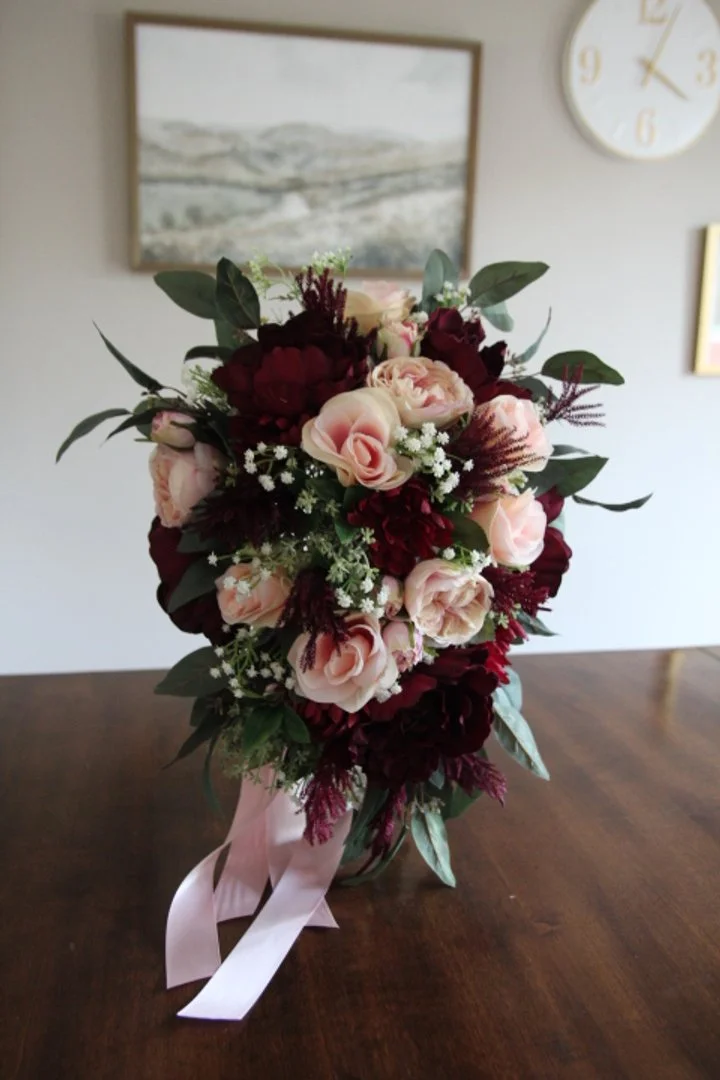 Burgundy, Blush, and Navy Silk Wedding Flowers