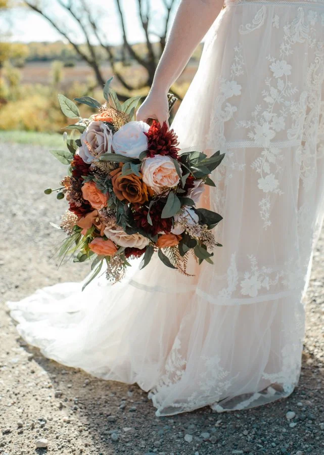 Rust, Taupe, and Burgundy Fall Silk Wedding Flowers - Reveal